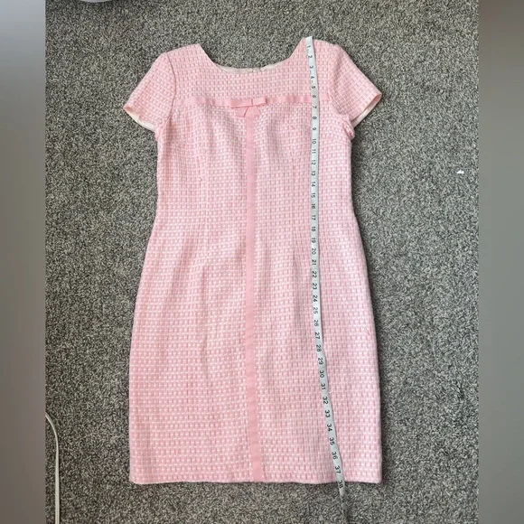 Vintage White & Pink Sheath Midi Dress plaid Tweed Cap Sleeves Size Large - Picture 12 of 13